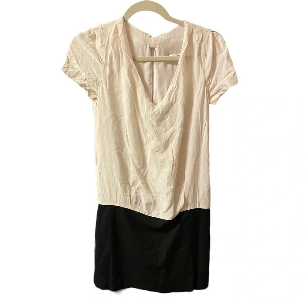 SANDRO COLORBLOCK SILK MINI BOW DRESS